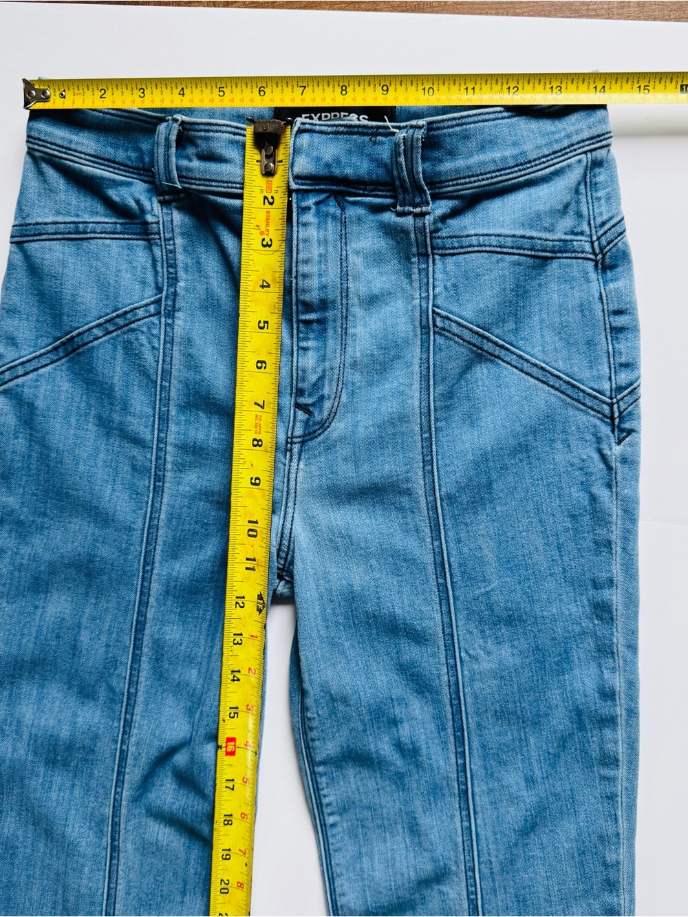 Express 70s High-Rise Light Blue Flare Jeans, Size 4S - Picture 5 of 10